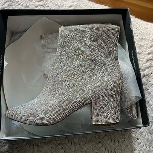 Betsey Johnson Sparkling Silver Ankle Booties